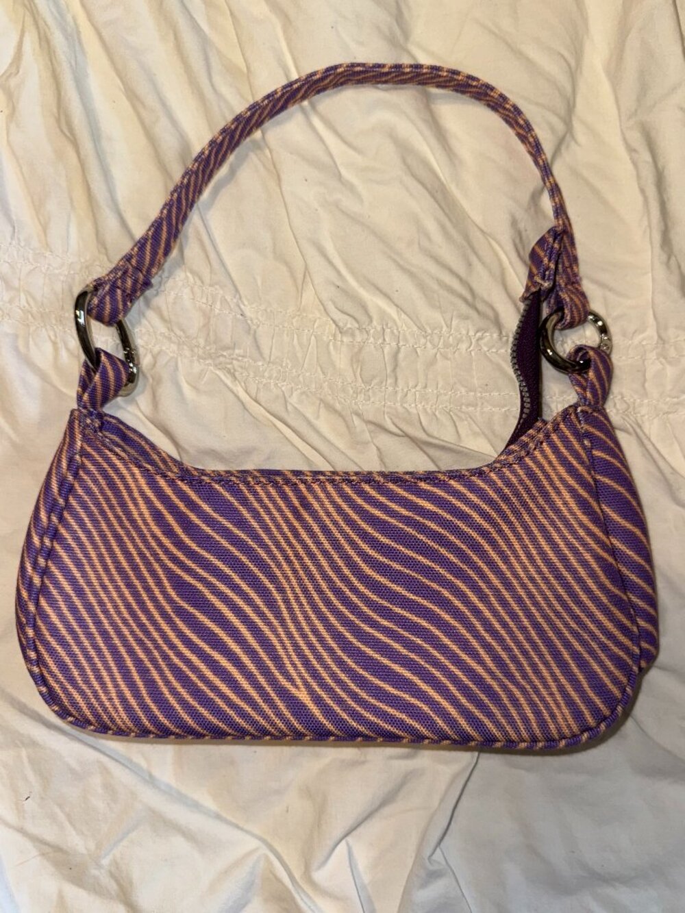 BAGGU Mini Nylon Shoulder Bag — Purple/Tan Stripe (Urban Outfitters)